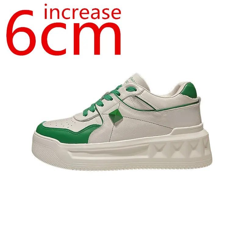 

European Women Skateboard Shoes New Leather Rivet Sneakers Casual Thick Soles High White Shoes Sponge Sports Shoes Increased 6cm