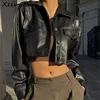 Xeemilo Autumn Faux Leather Short Jacket Y2K Turn-down Collar Fashion Botton Decoration PU Coat 2022 Grunge Street Casual Coats 1