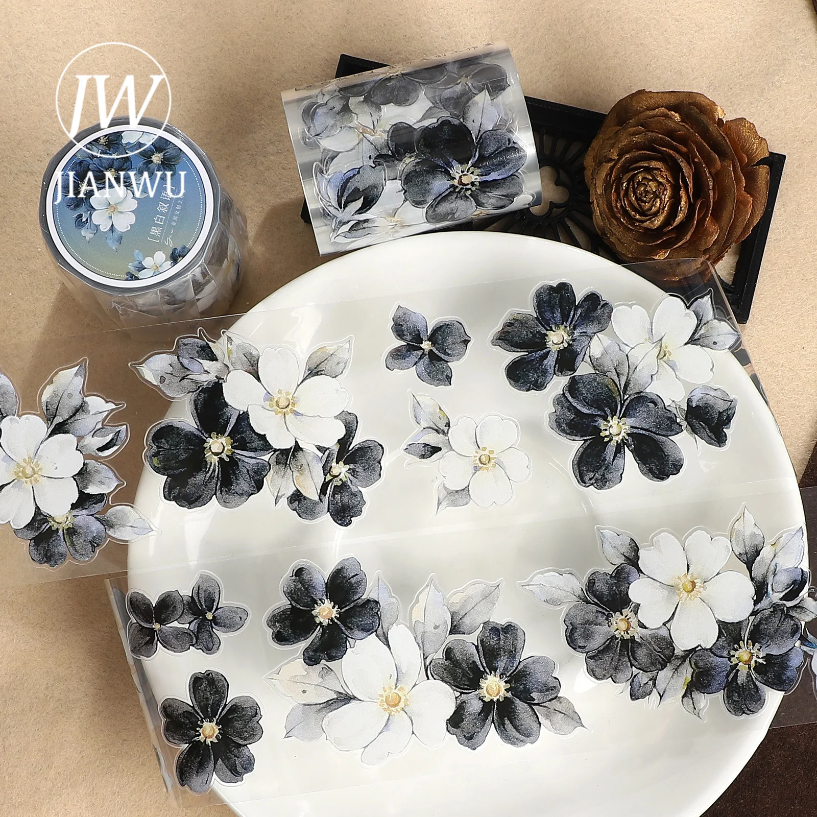 JIANWU 55mm*6m 빈티지 꽃 풍경 소재 콜라주 스크랩북 PET 테이프 창의적인 DIY 저널 문구류