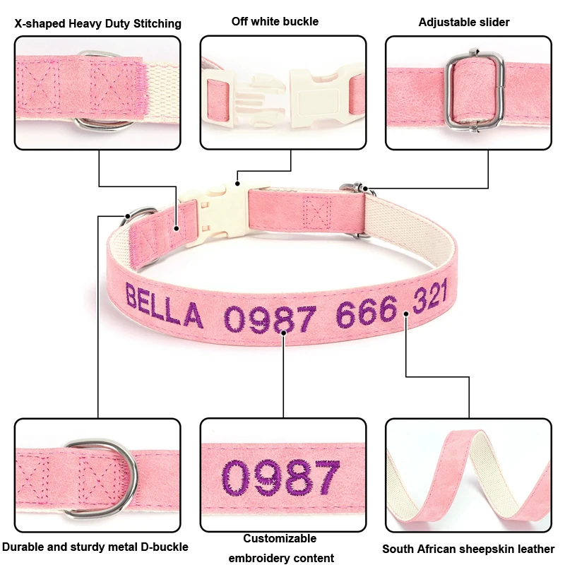 Leather Dog Collar With Name Embroidery Small Dog Collar Personalized Name For Large Breed Dogs