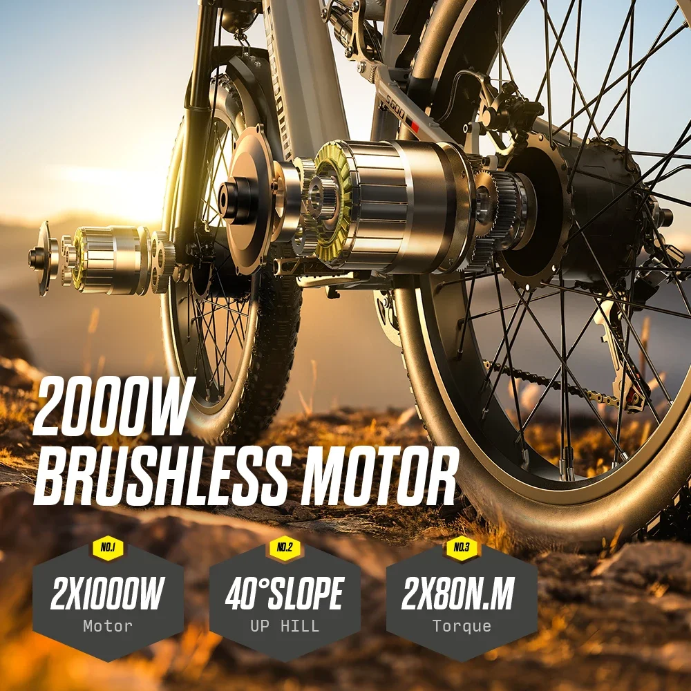 Adult 2000W Electric Bicycle Shengmilo S600 with Two Motors 48V17.5AH 840WH Battery 26 Inch Wide Tyre Men's E-Mountain bike
