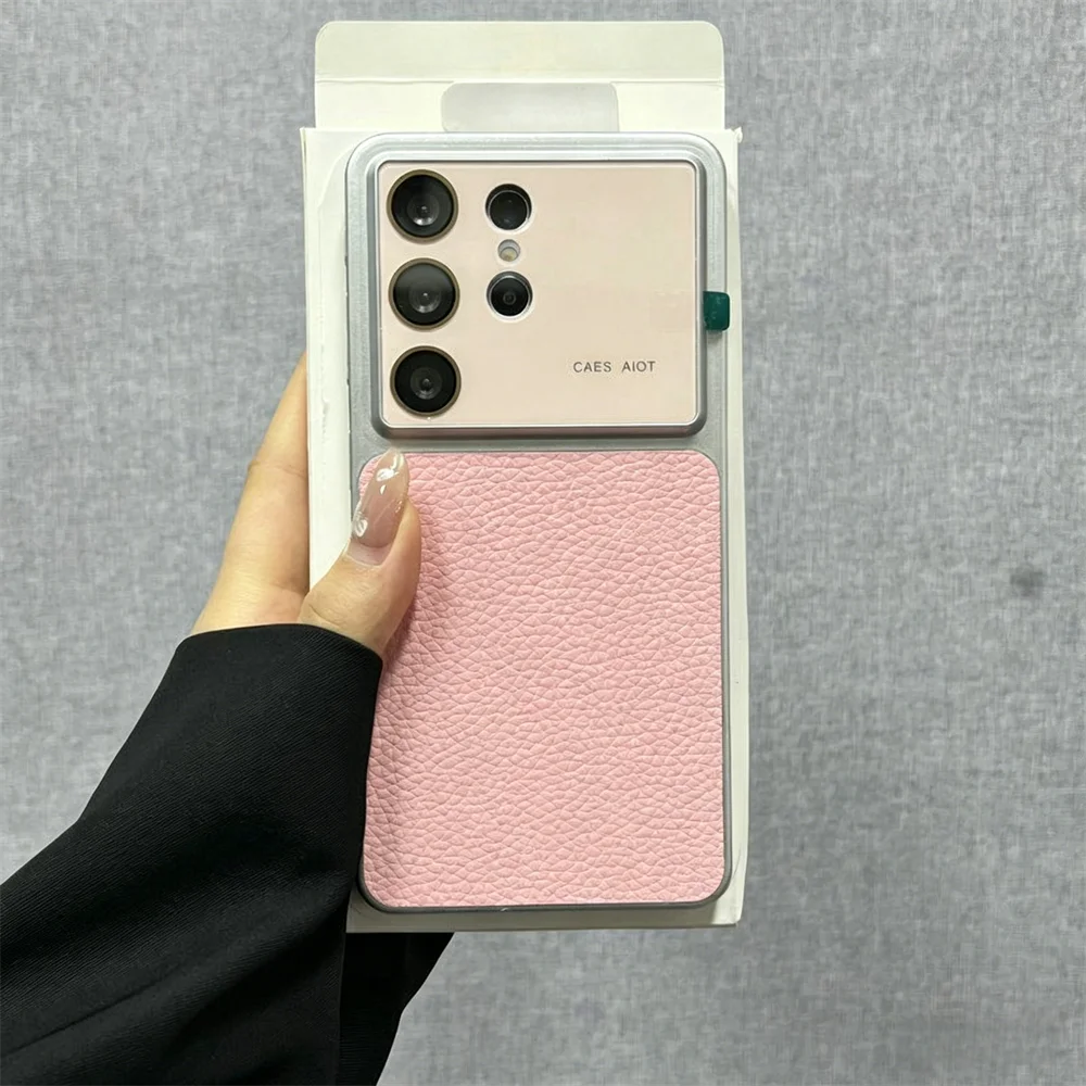 Elegant Large Window PU Leather Phone Case with Glass Camera Protector - Shockproof Cover