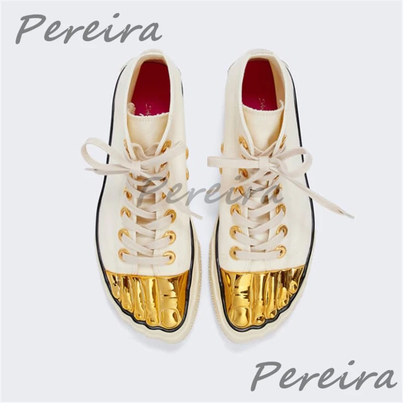 Gold Finger Casual Sneakers Men's Thick Soled Canvas Lace Up Flats Shoes for Women Spring Summer Outdoor High Top Couple Shoes 4