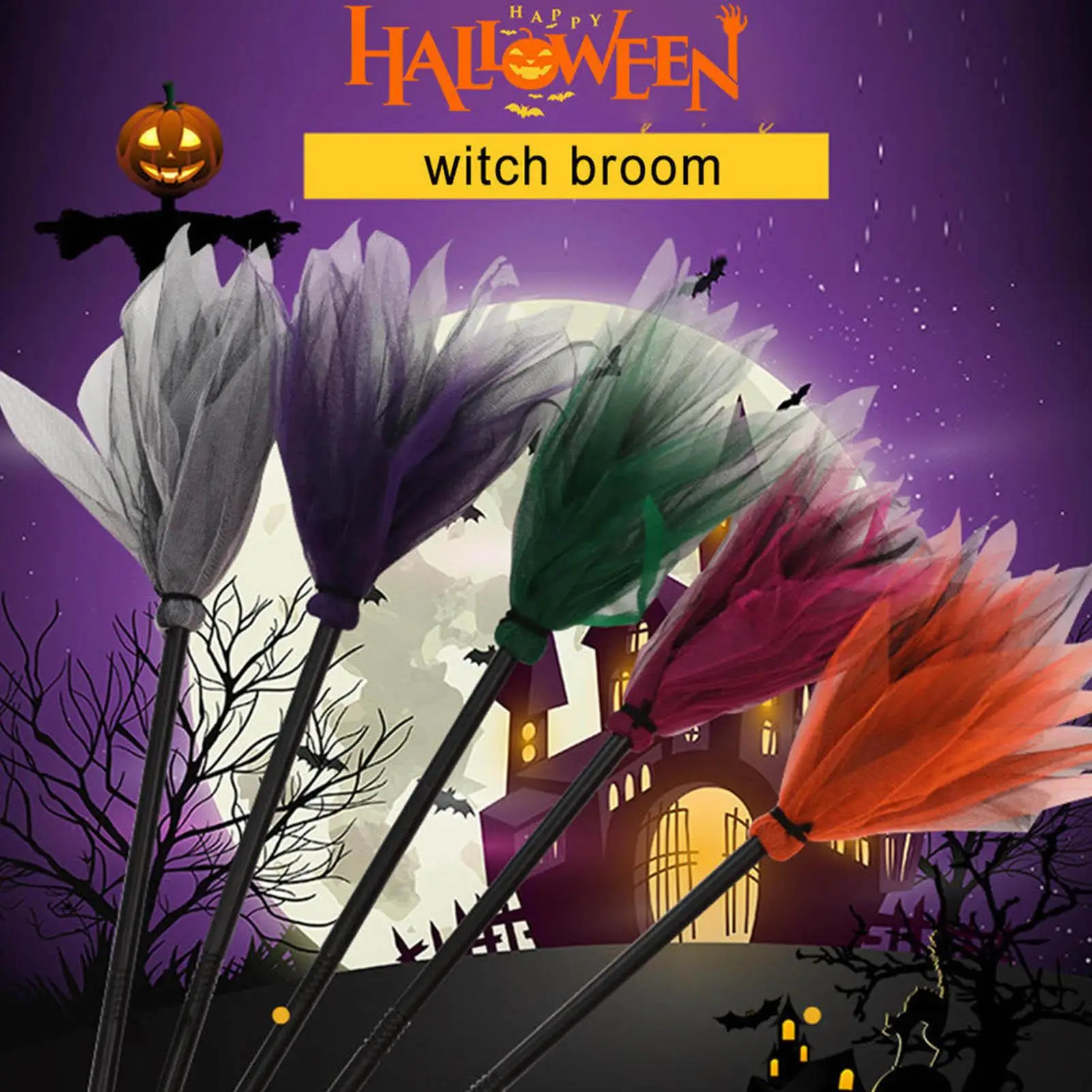 Boys Girls Halloween Witch Broom Masquerade Cosplay Costume Accessories Props For Kids Halloween Party Decorations 89cm length