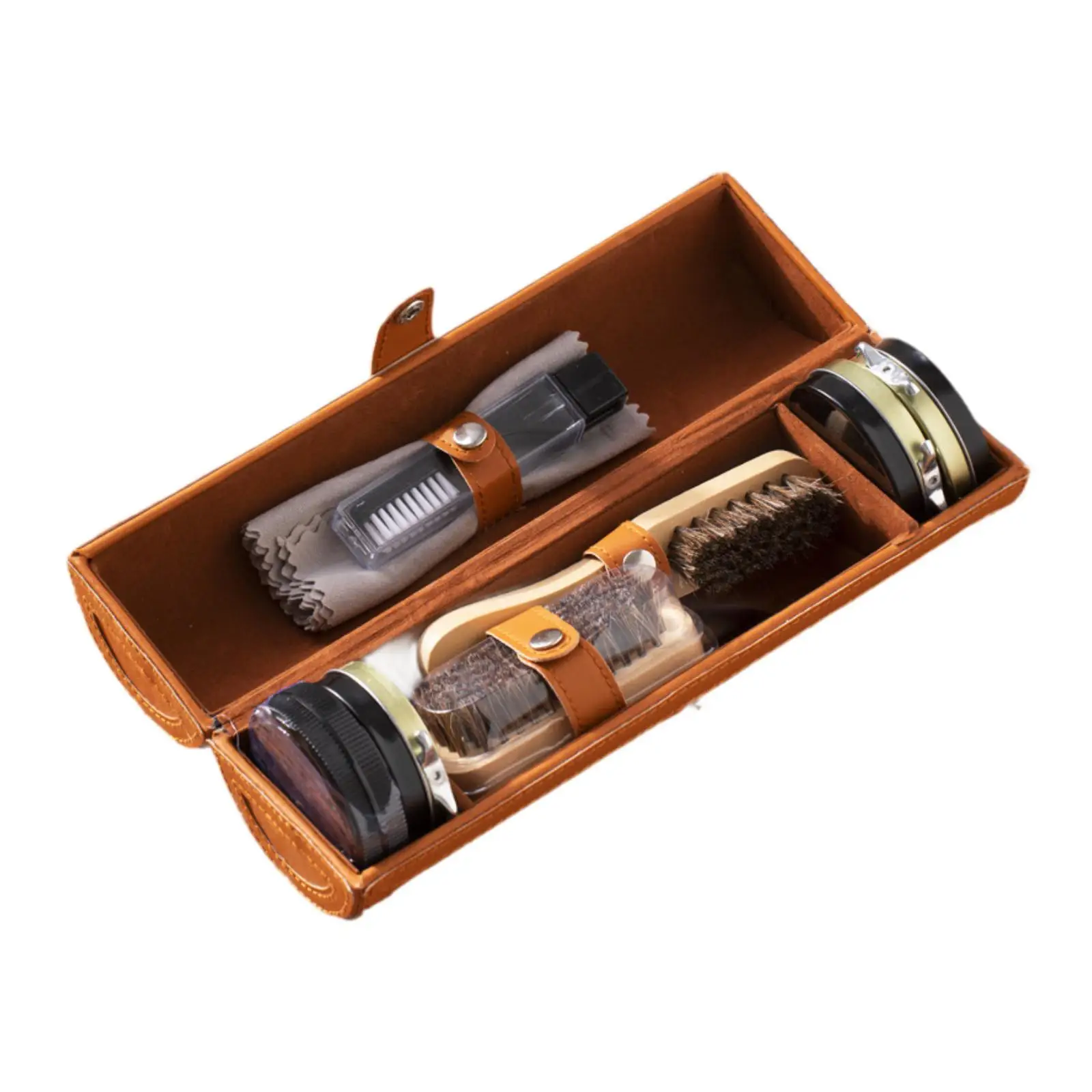 Shoe Care Kit Black and Colorless Cream with Brush Polishing Tool with Case for Men Portable Leather Shoe Cleaner Polish Set