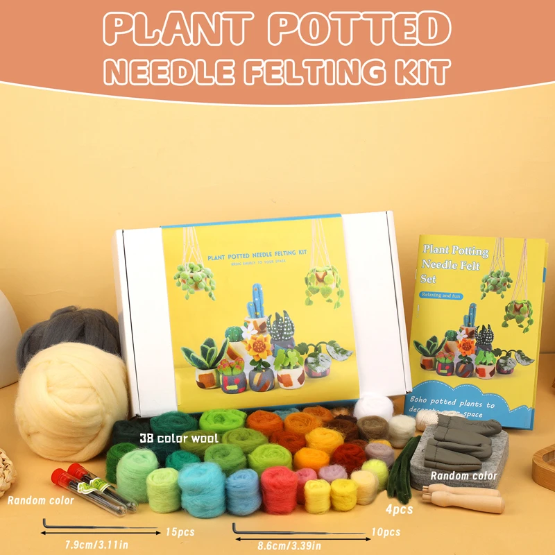 MIUSIE Plant Pot Needle Felting Starter Kit Felting Kits Basic Felt Tools and Instructions DIY Craft Plant Decor Present