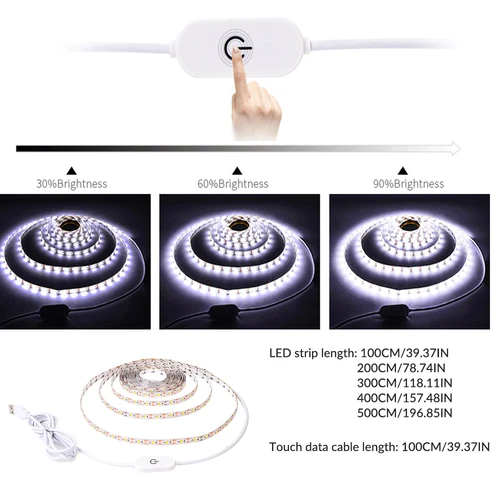 터치 스위치 LED 스트립 세트, Dc 5v 2835 Smd 따뜻한 흰색 조명, 욕실 침대, 침대 밑, 화장대 캐비닛, 옷장, 홈 데코 3