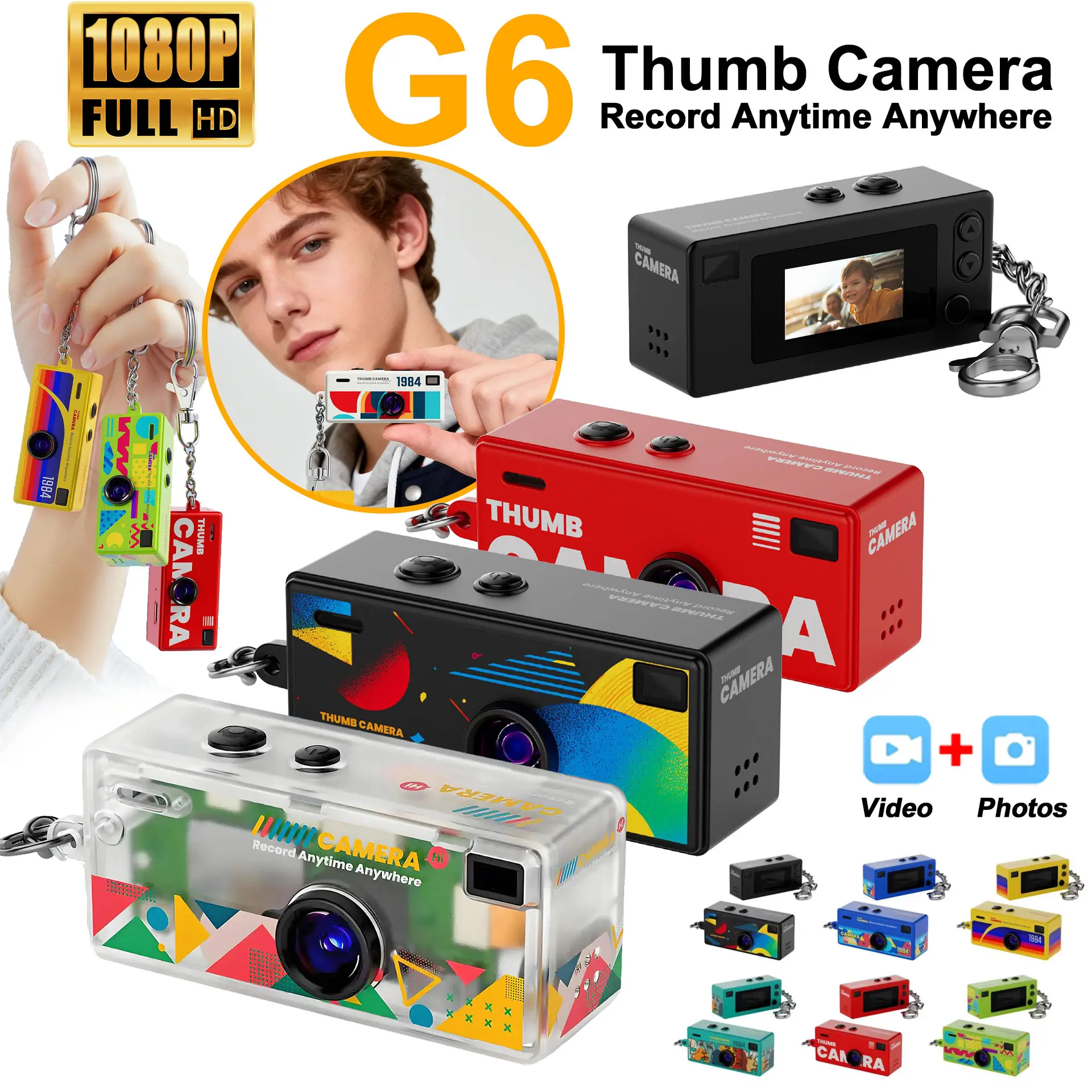 Mini caméra à clé USB rétro G6, enregistreur HD 1080P, flash intégré, mise au point automatique 130 °   Appareil photo portable avec écran LCD et objectif grand angle