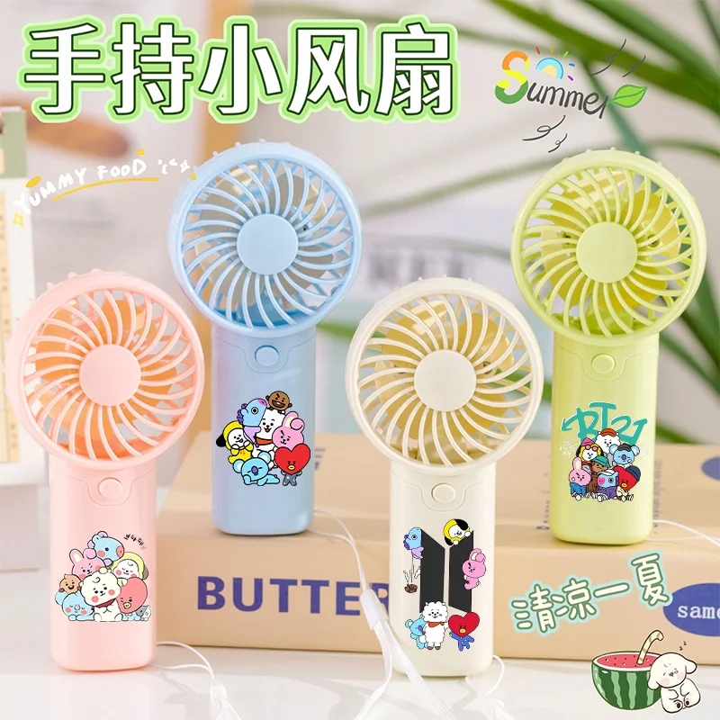 BT21 Fan Kawaii Anime Figure COOKY TATA Printed Mini Hand Fans Summer Outdoor Travel Portable Cooling Ventilator Birthday Gift
