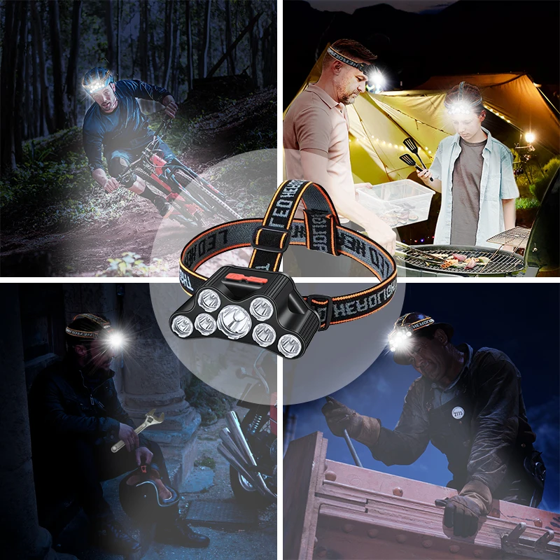 Head Flashlight Usb Rechargeable Led Super Bright 5 Working Modes Waterproof Head-Mounted for Night Fishing Hiking