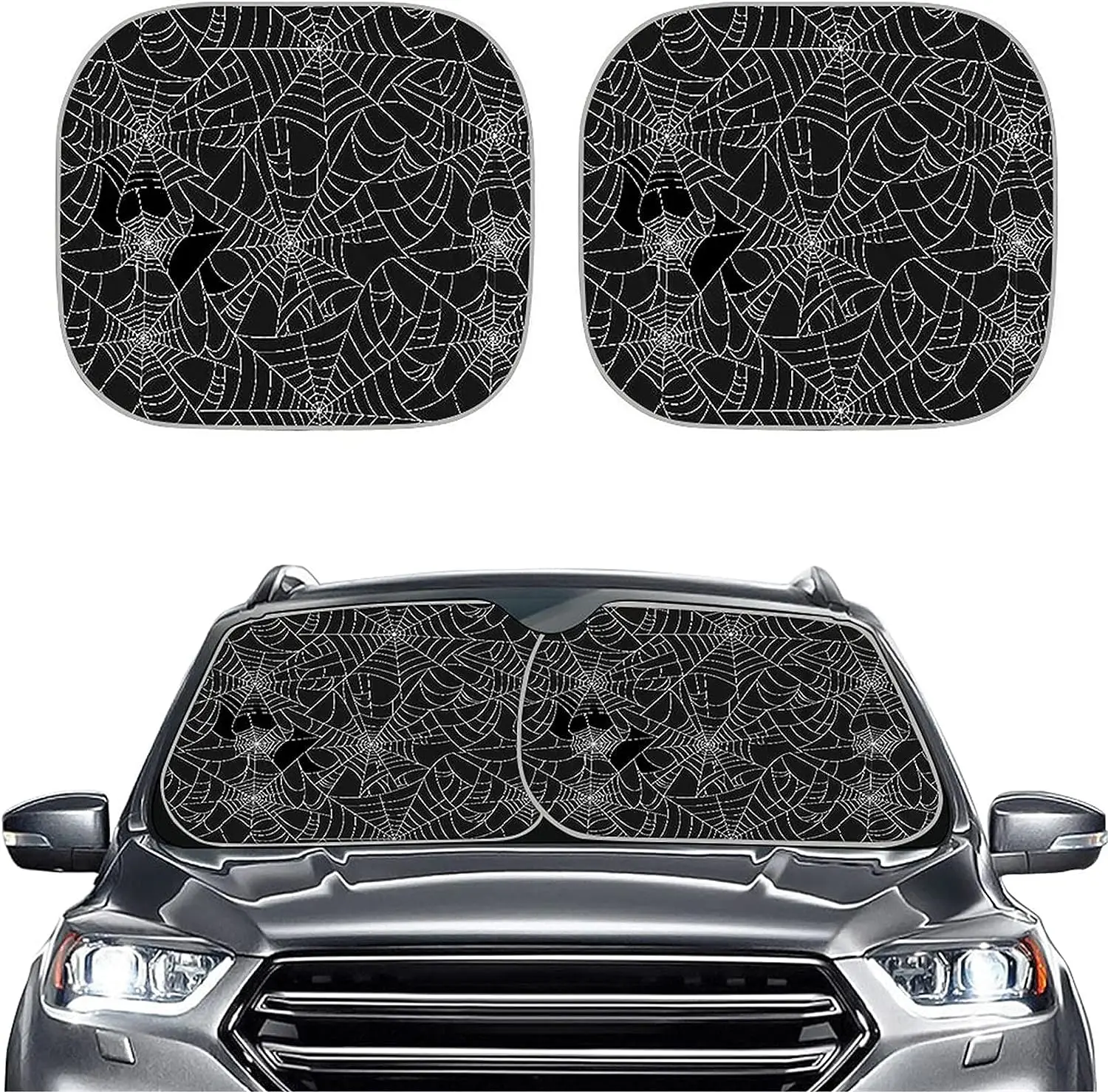 

Black Spider Web Car Windshield Shades for Women Men Protector Sun Light Universal Fit SUV Van Sedan Halloween Decor