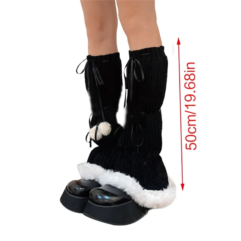 Women's Faux Furs Frilly Leg Warmers Knit Leg Sleeve Students Girls Foot Covers