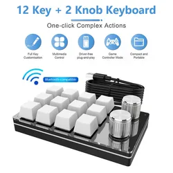Enhanced Macro Gaming Mini Keyboard with 12 Programmable Keys and Dual Knobs (Wireless 12Key 2Knob)