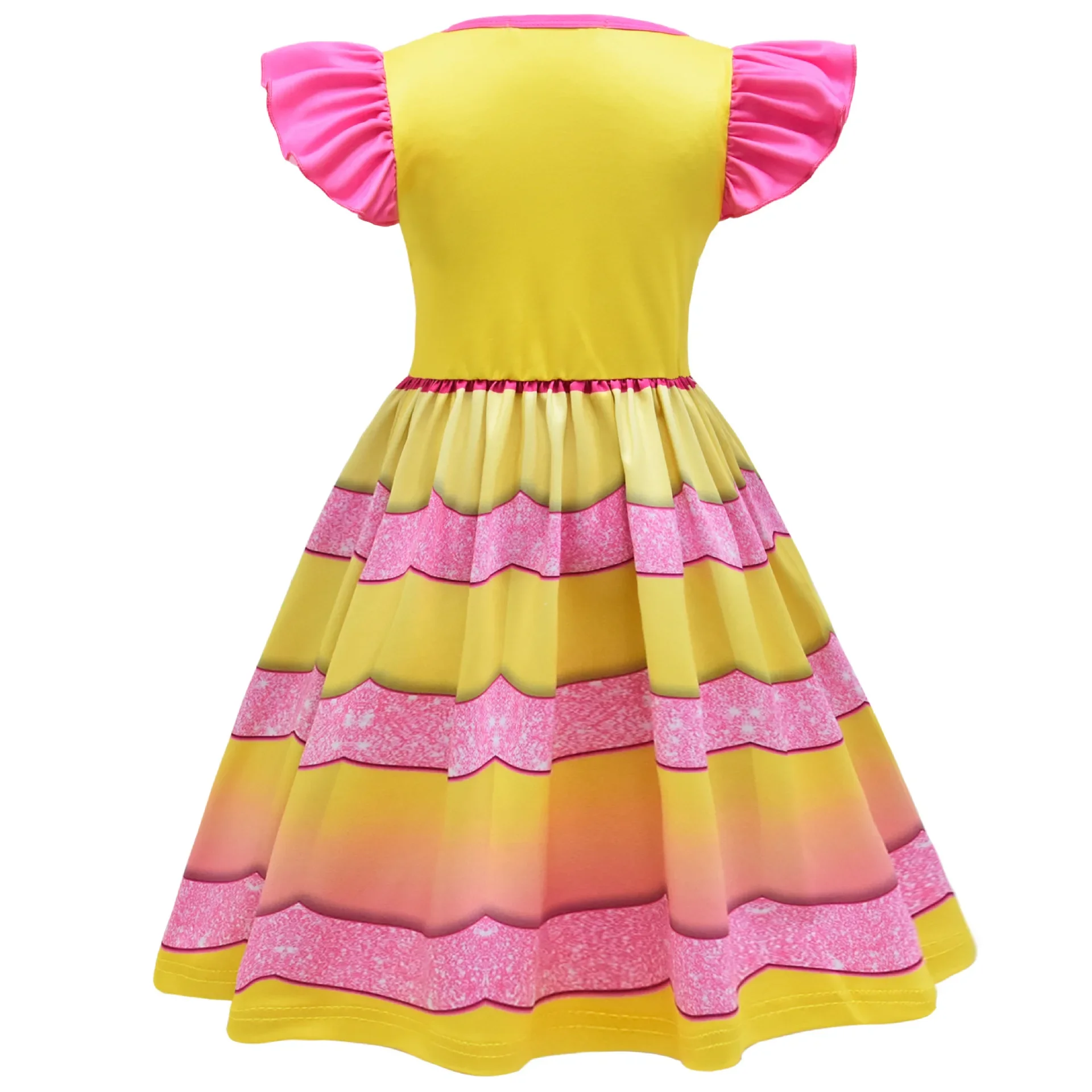 Kids Girls Anime Cartoon Princess Power Print Ruffle Dress Pants Set Outfit Christmas Role Play Halloween Cosplay Costume