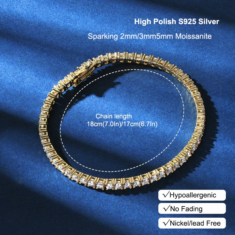 Anziw 925 فضة مطلي 14K الذهب سوار للتنس 3 مللي متر...