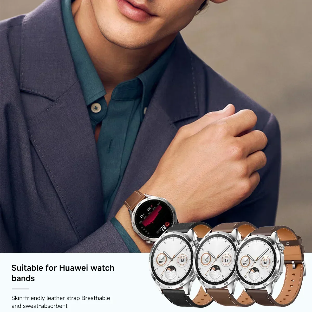 22 مللي متر 20 مللي متر حزام من الجلد لساعة هواوي...