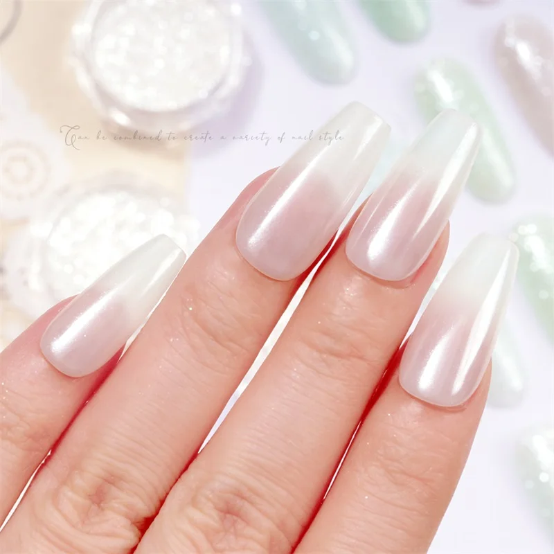 HNDO New White Pearl Powder Chrome Dust Bright Shiny Effect for Gel Polish Manicure Nail Art Design Nails Glitter Pigment