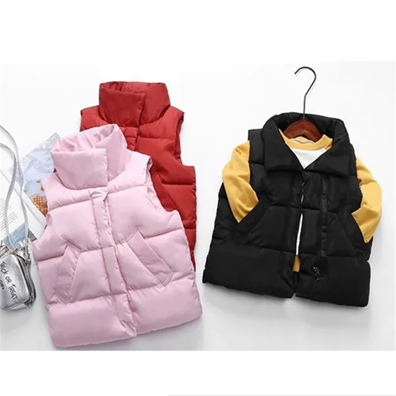 심플한 솔리드 컬러 어린이 따뜻한 조끼 가을 겨울 새로운 소년 소녀 유니버설 조끼 캐주얼 스타일 올 매치 키즈 민소매 조끼