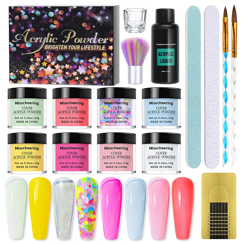Nail Acrylic Powder Set and Liquid Monomer Nails Art Decoration for Manicure Kit Crystal Nail Glitter 3D Nail Tips Carving Tools 2