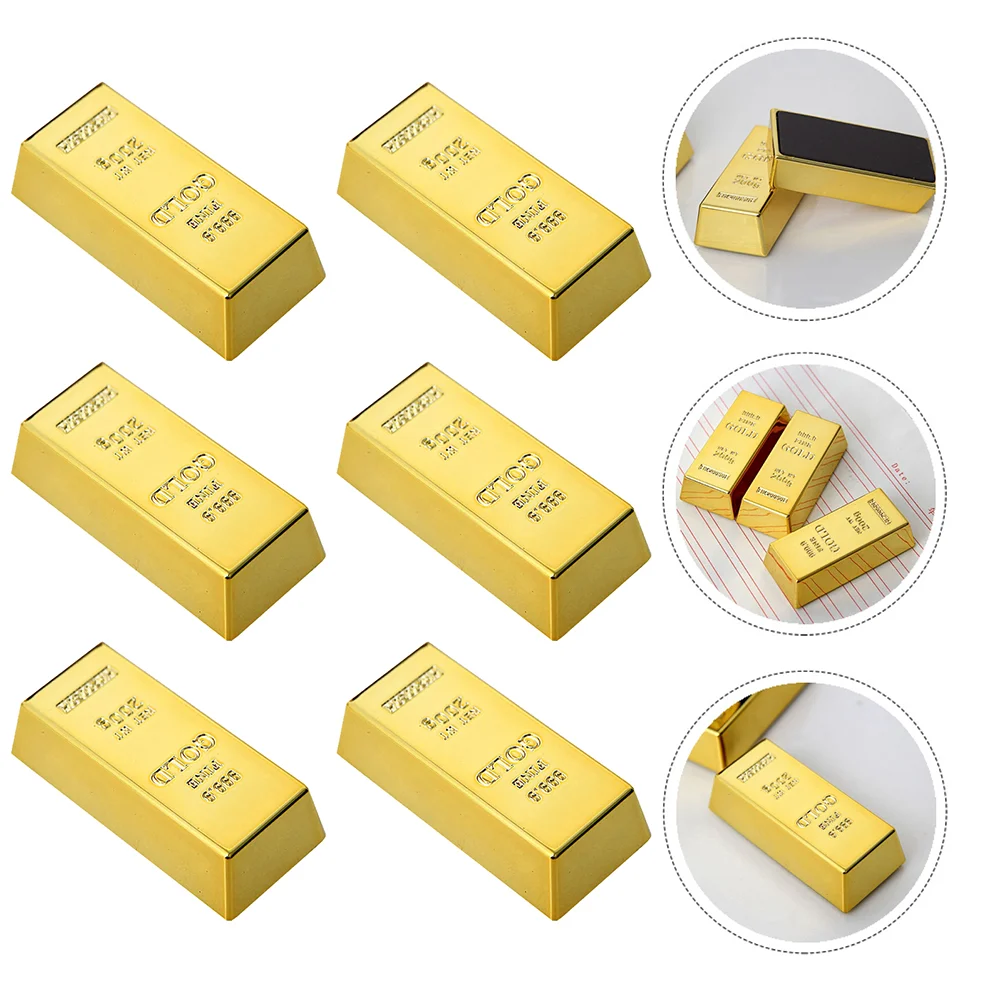 

6pcs Gold Bar Stickers Decorative Refrigerator Magnets for Cabinets Whiteboard