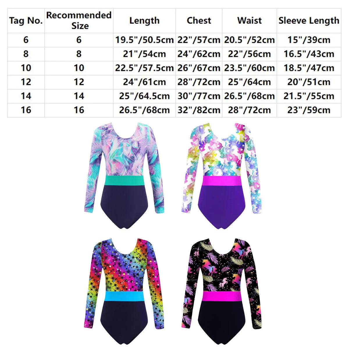 Children Girls Teens Gymnastics Ballet Dance Leotard Long Sleeve Holographic Print Ice Skating Bodysuit Jumpsuit ballet leotard dance leotard