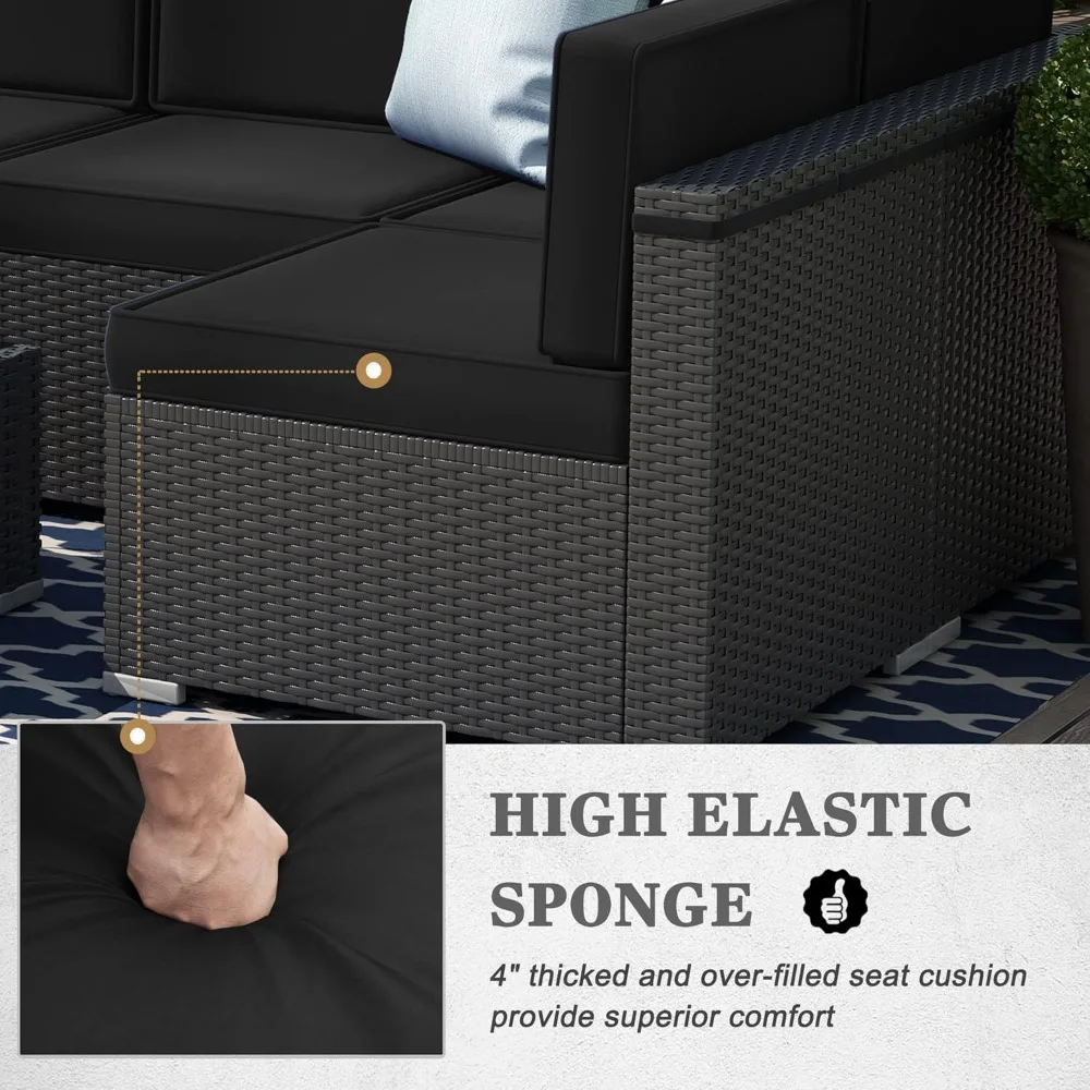 8 Pieces Patio Furniture Set with 44" Propane Gas Fire Pit Table, Outdoor Sectional Wicker Conversation Sofa with Coffee Table 2