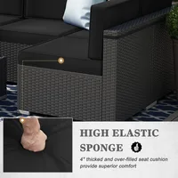 8 Pieces Patio Furniture Set with 44" Propane Gas Fire Pit Table, Outdoor Sectional Wicker Conversation Sofa with Coffee Table 2