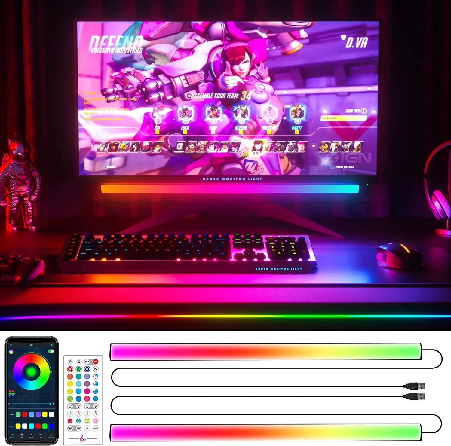 Smart Under Monitor Light Bar App Remote Control Gaming Ambient Lights