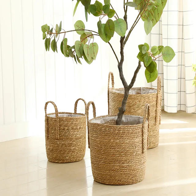 Természetes Fonott Ültetvényes Kosár Virág Edény Otthoni Kerti Dekoráció Mosó Vödör Piszkos Ruhák Tároló Kosarak Játéktartók Fu - Image 5