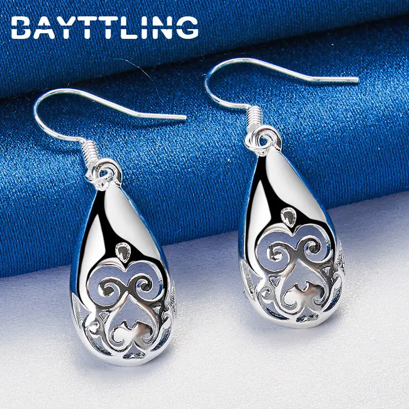 

925 Sterling Silver 38MM Fine Hollow Drop Earrings For Women Fashion Wedding Party Girlfriend Jewelry Gifts Accessories
