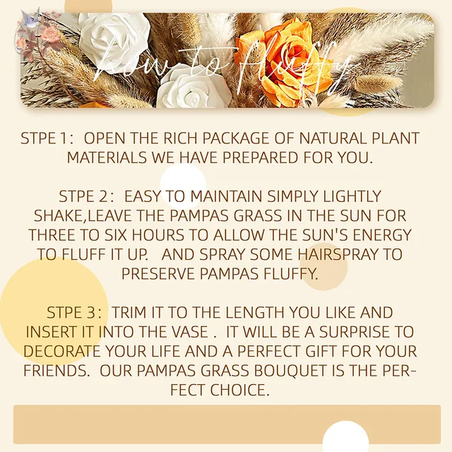 71Pcs Artificial Flower Arrangement Mix Real Rose Dried Pampas Grass