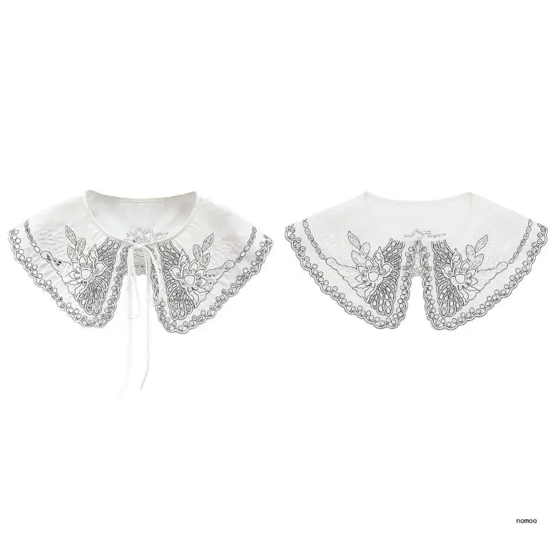 

Повседневная блузка для девочек с милой вышивкой и цветочным накладным воротником, рубашка с накладным воротником