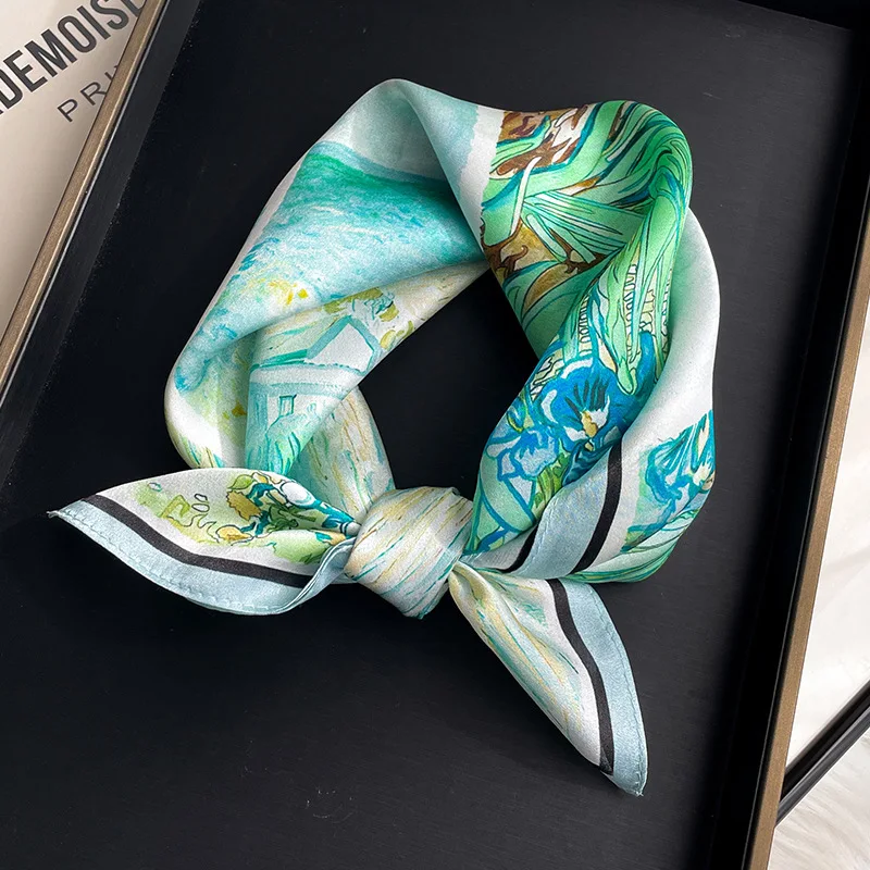 100% Pure Silk Floral Square Scarf Women Neck Hair Bandana