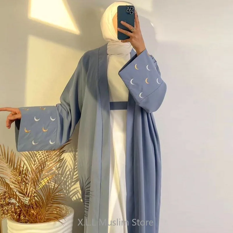 Spring Muslim Moon Embroidered Dubai Kimono Luxury Islam Turkey Elegant Robe 2024 Kaftan Modest Loose Abayas For Women Clothes