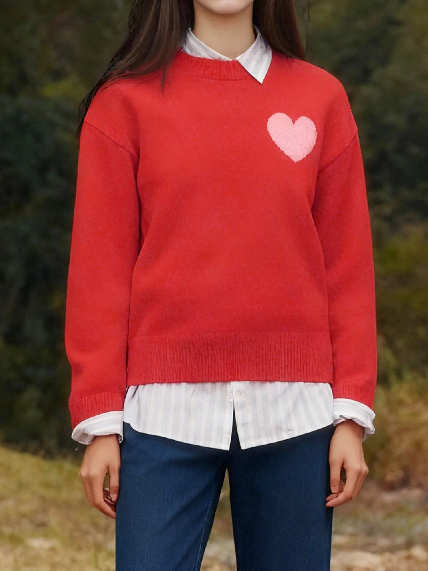 Women s Cozy Oversized Sweater with Geometric Print and Ribbed Detailing Long Sleeve Round Neck Knit Pullover for Fall