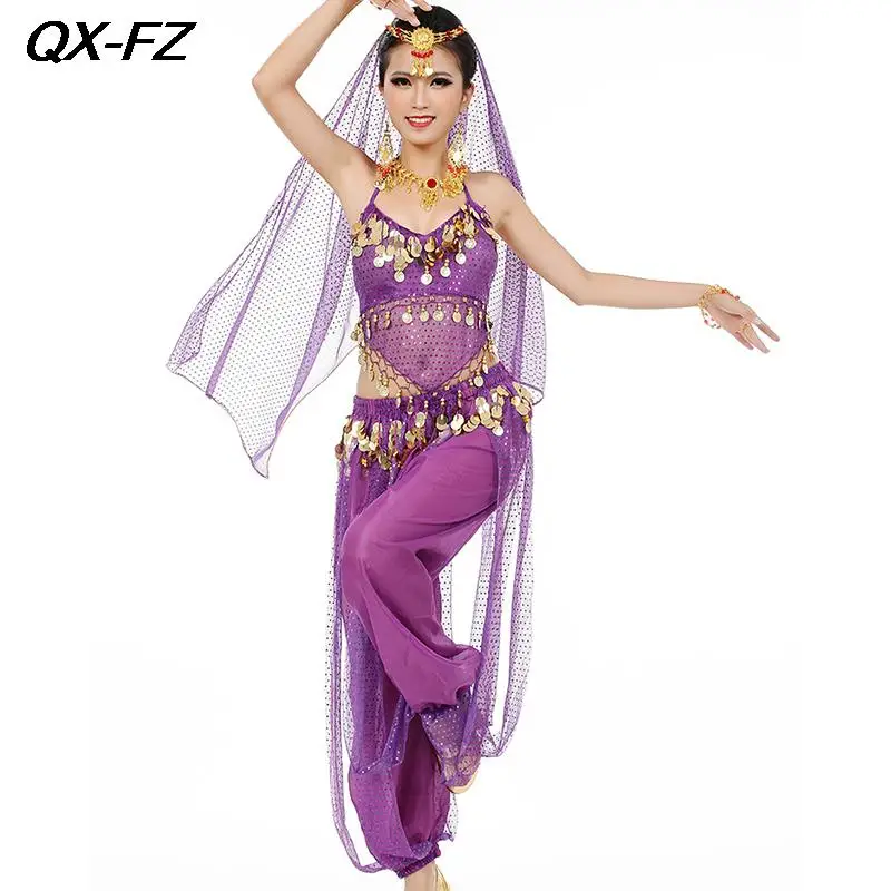 

3PCS Women Belly Dance Costume Set Indian Bollywood Top+Harem Pants+Head Scarf Dancing Outfit Set Oriental Bellydance Outfit Set