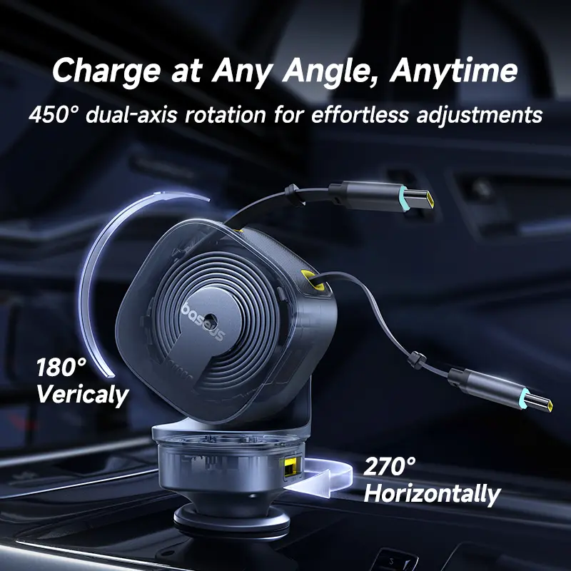 Baseus 240W Car Charger 4 Ports Built in Retractable Cable Fast Charging USB Type-C Car Phone Charger For Samsung iPhone Xiaomi - Image 4