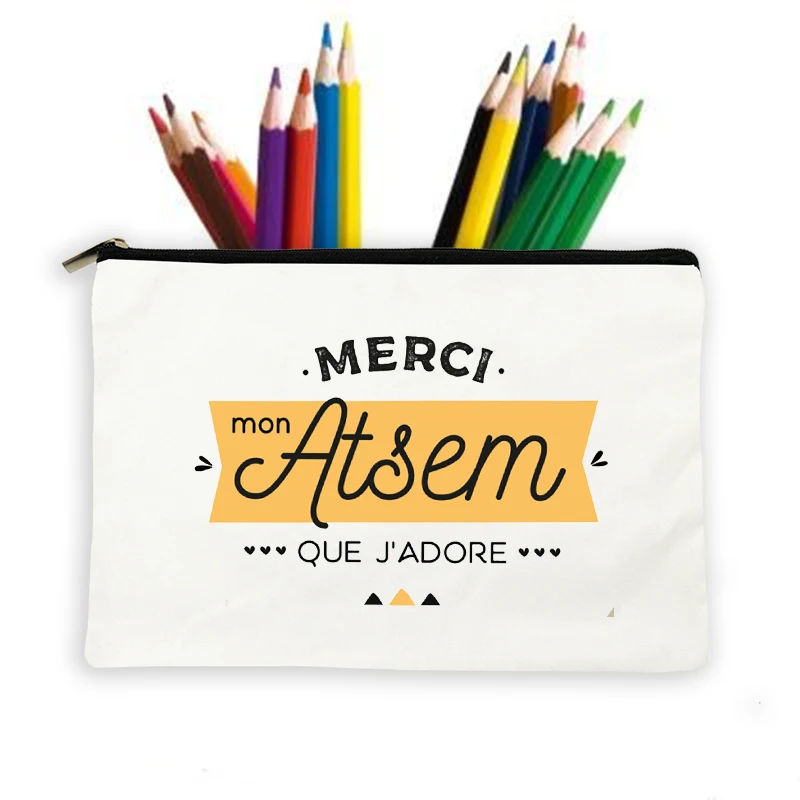Thanks Atsem French Print Woman Makeup Wash Pouch Storage Bag Makeup Bag School Stationery Supplies Pencil Case Travel Best Gift