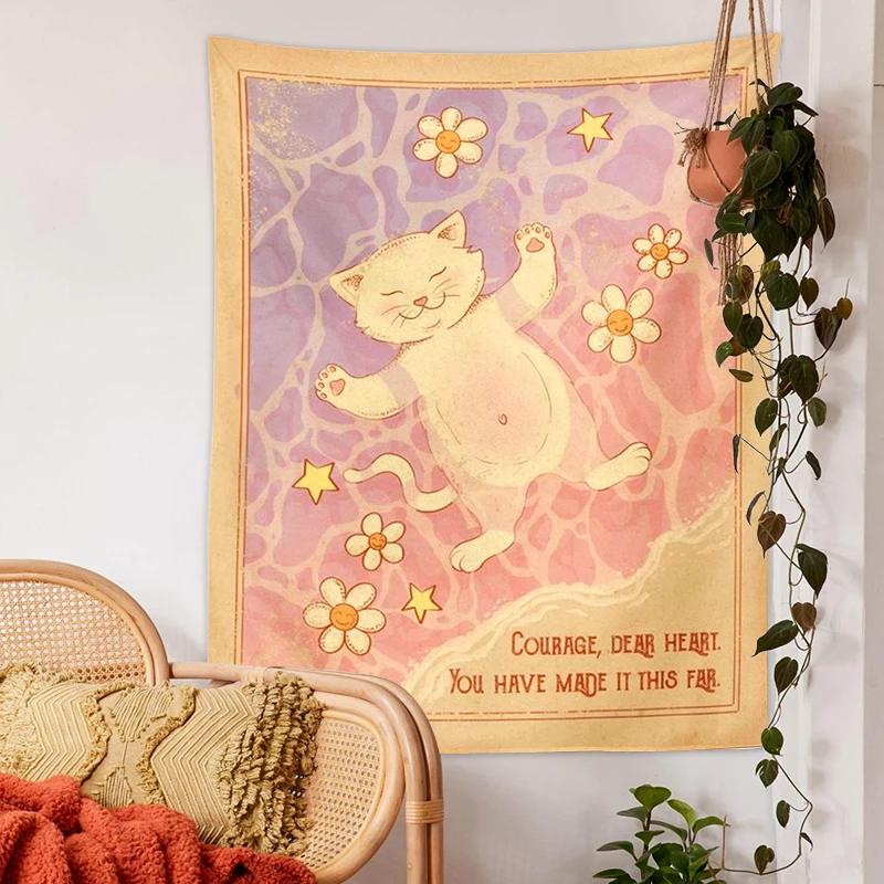 Tapestry Decorations Cute cat Tapestry Wall Hanging Tarot Sun Moon dream Wall Art Tapestries for Living Room Kids Room Bedroom Decor Art