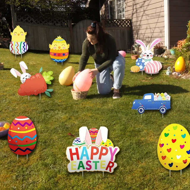 8Db/Set Húsvéti Nyúl Sárgarépa Tojás Pázsit Tétje - Image 5