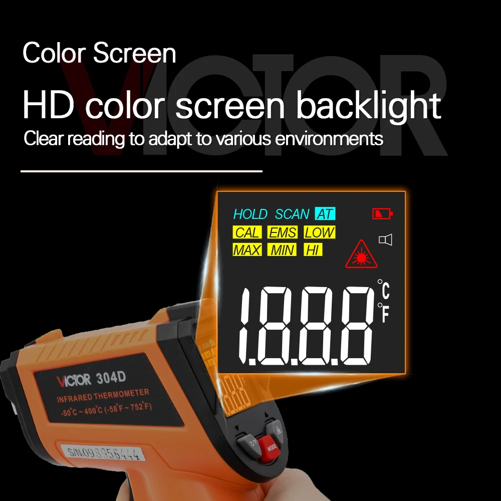 Victor Termometro A Infrarossi Misuratore Di Temperatura Senza Contatto Termometro Schermo Lcd A Colori Termometro Digitale Ir02C Con Umidità
