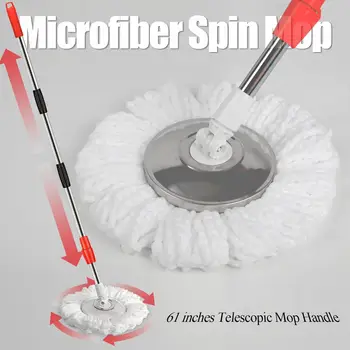 360° Spin Mop Bucket Sets Wrings System, Bucket with Wheels and 61''/155cm Extendable and Adjustable Handle, Dry wet separation 4