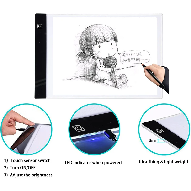 A2 40X60CM size rectangle Drawing illuminate light Board,smart touch screen  switch 3 level dimmable art LED tracing light tablet - AliExpress