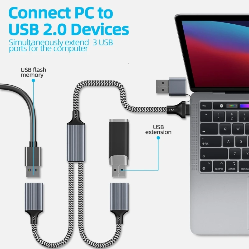 

USB-кабель-разветвитель, разъем USB / Type C «папа» на 2/3 «мама», разъем для удлинителя, USB-порт, концентратор данных и