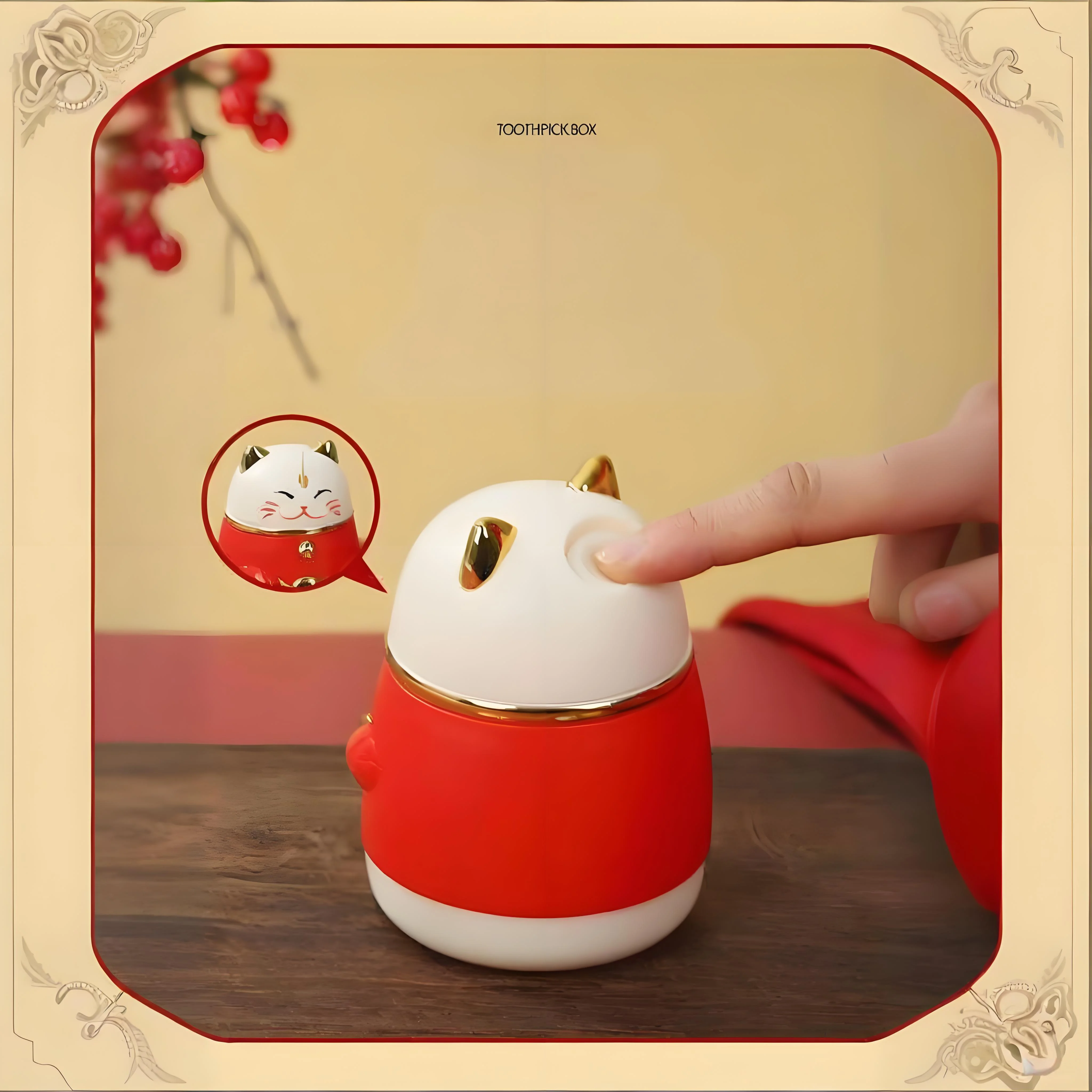 Cute Cat Shape Toothpick Box Dispenser Pop-up Automatic Creative Pressing Type Spring Festival Gift Home Toothpick Storage Box