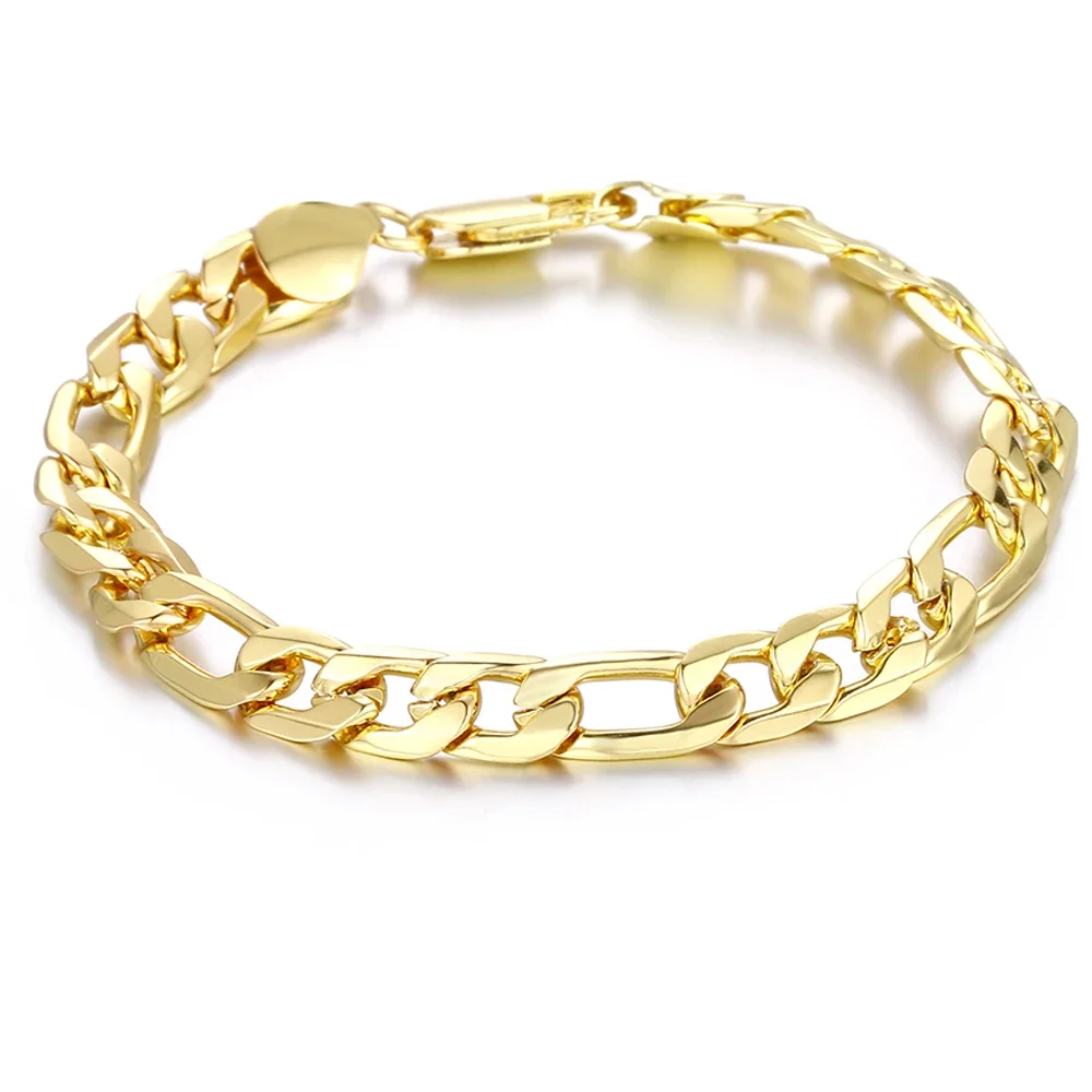 Elegant 8-Inch Gold Figaro Chain Bracelet - Fashionable Unisex Wedding Jewelry Gift