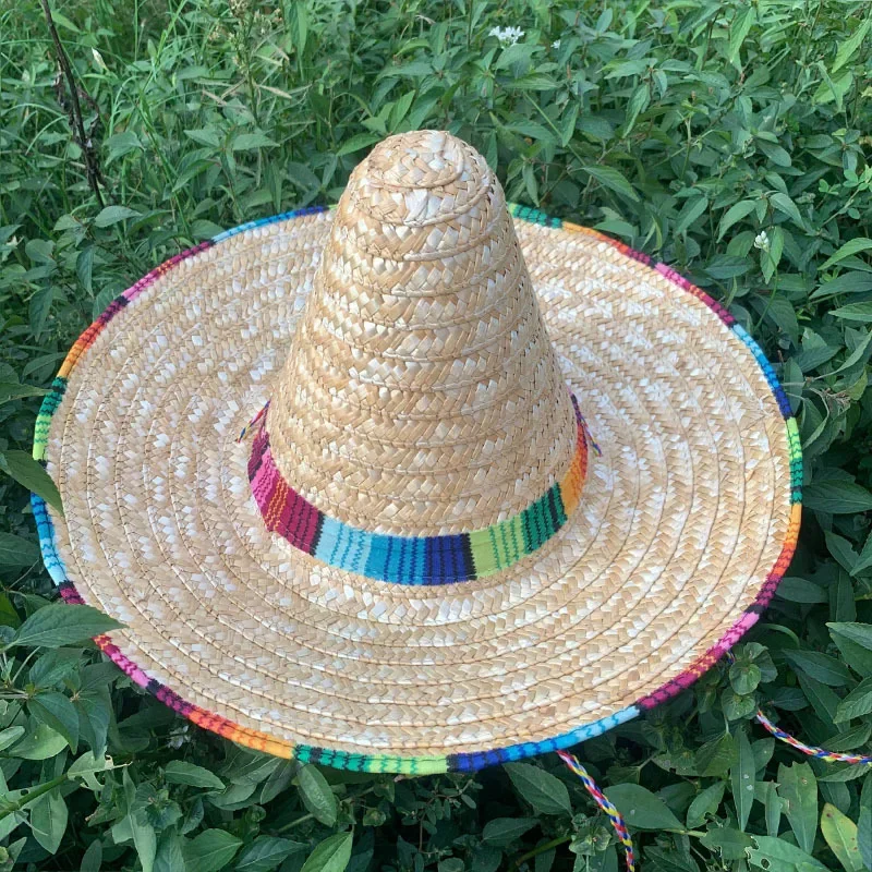 Grand Sombrero Mexicain Avec Boules - Chapeau Large Pour Costume, Fête - Neuf