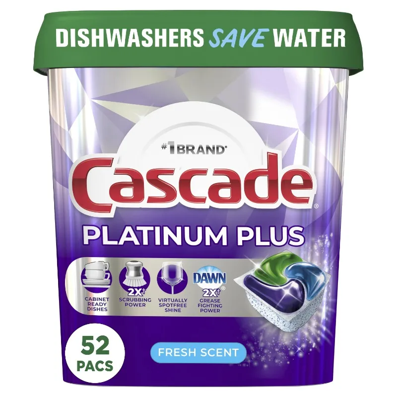 Cascade Platinum Plus Dishwasher Detergent Pacs Fresh 52 Count