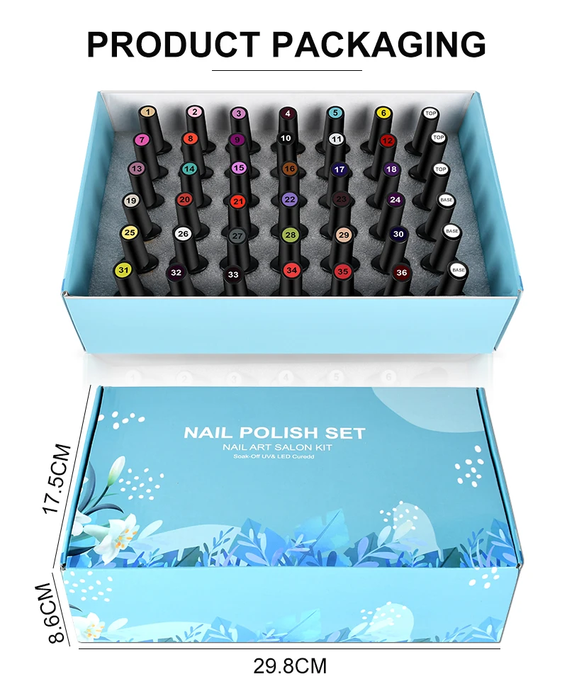 Nail Gel Polish Set Manicure Set Nail Art Decoration 36 Colors/set UV LED Nail Art Kit Varnish Gel Kit Permanent Base Top Coat 2