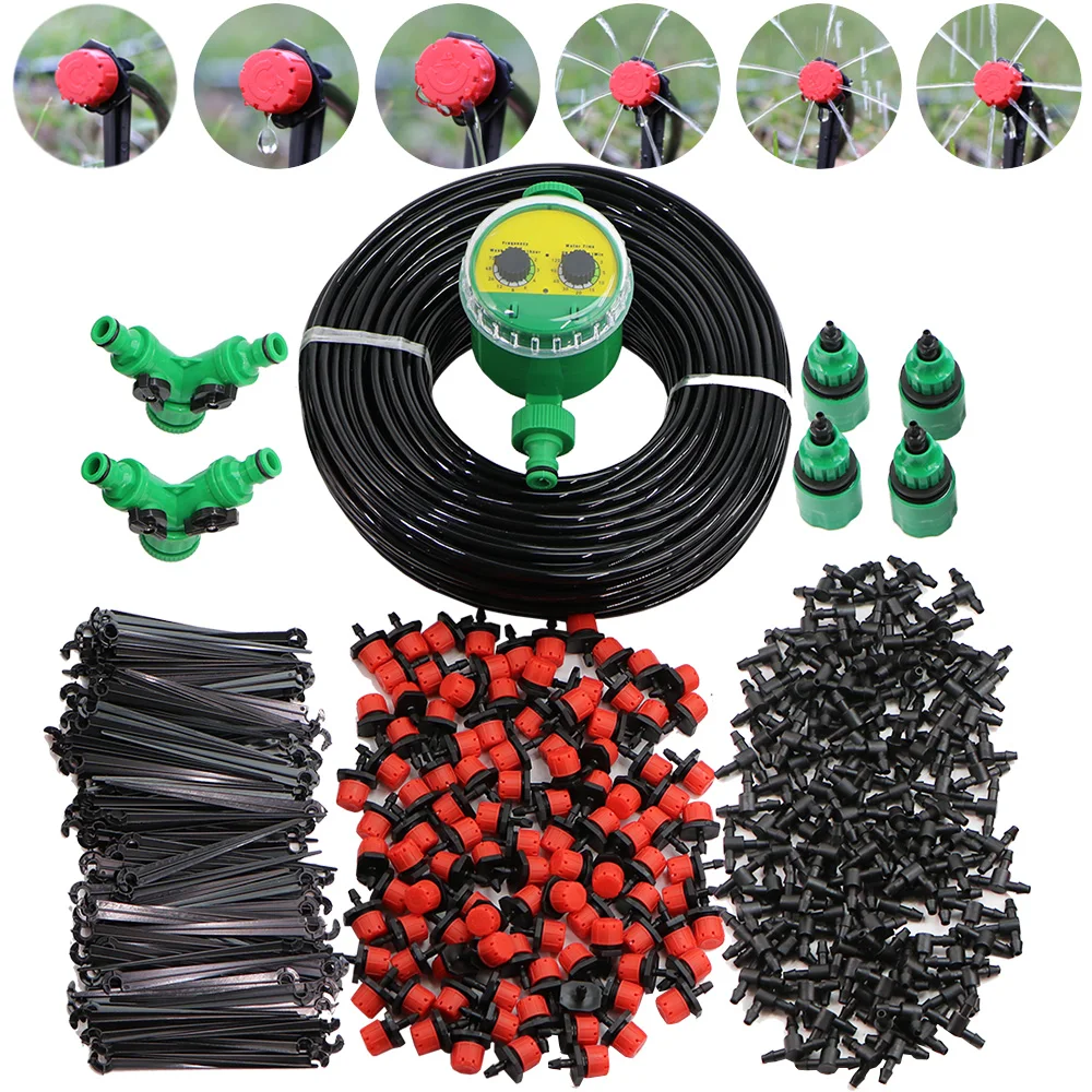 10-50M Automatic Garden Watering Adjustable 4/7mm Drip Irrigation System with Water Timer Controller Micro Drop Kits